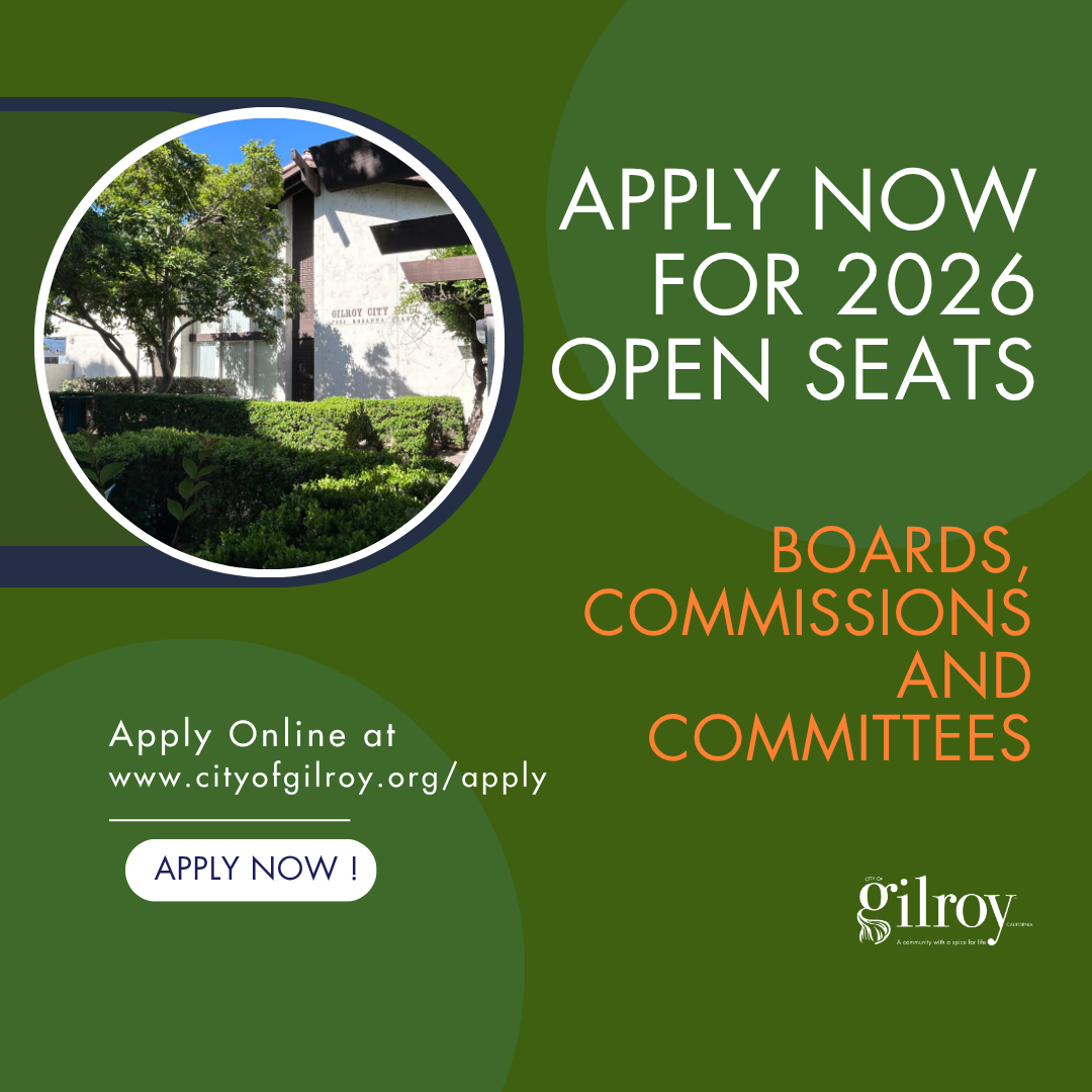 Picture of City Hall with announcement of Boards, Commission and Committee recruitment for 2026 