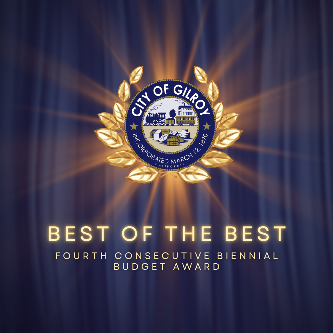 City of Gilroy Seal with Red Gold Festive Best of the Best Award Nomination 