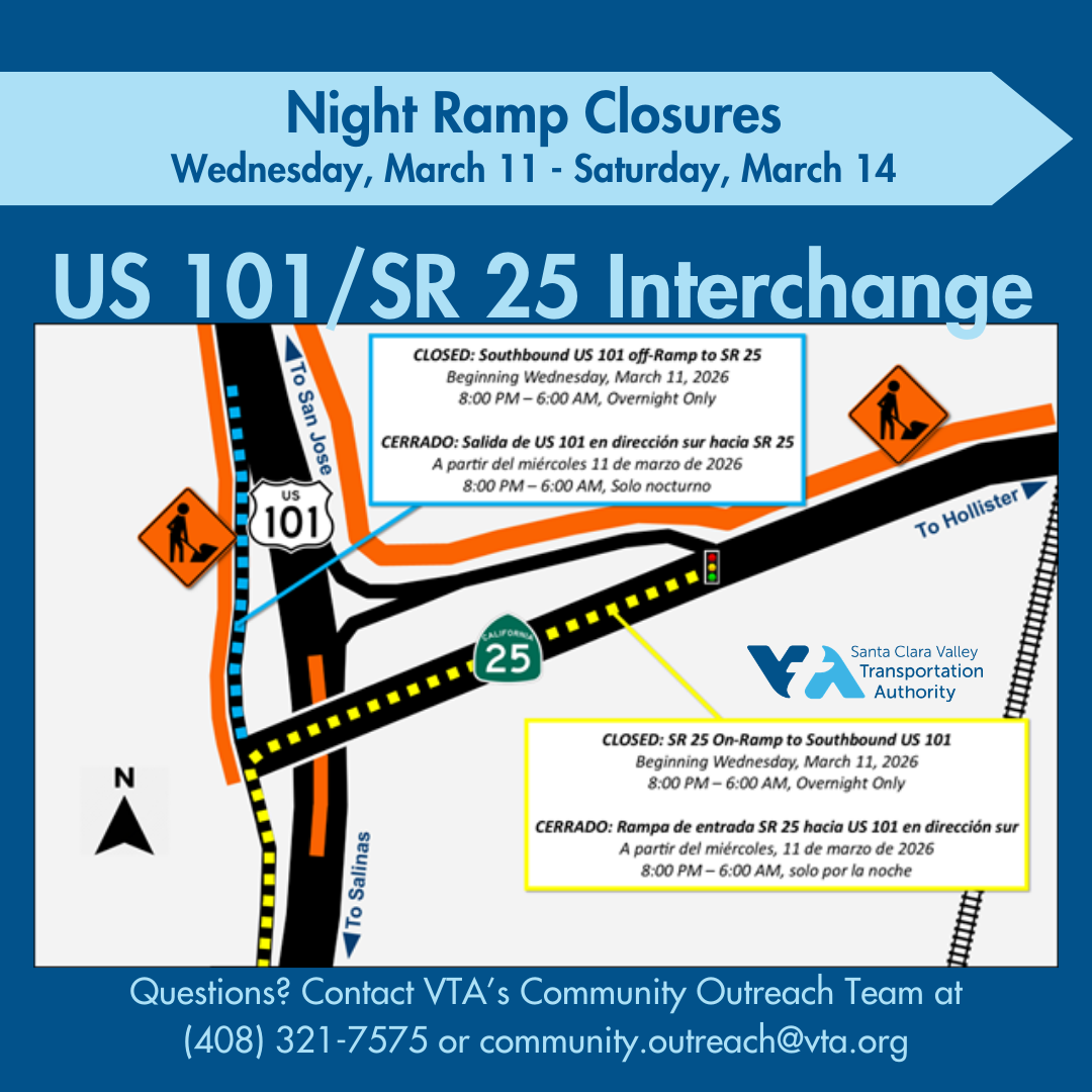 Map showing US 101 SR 25 ramp closures