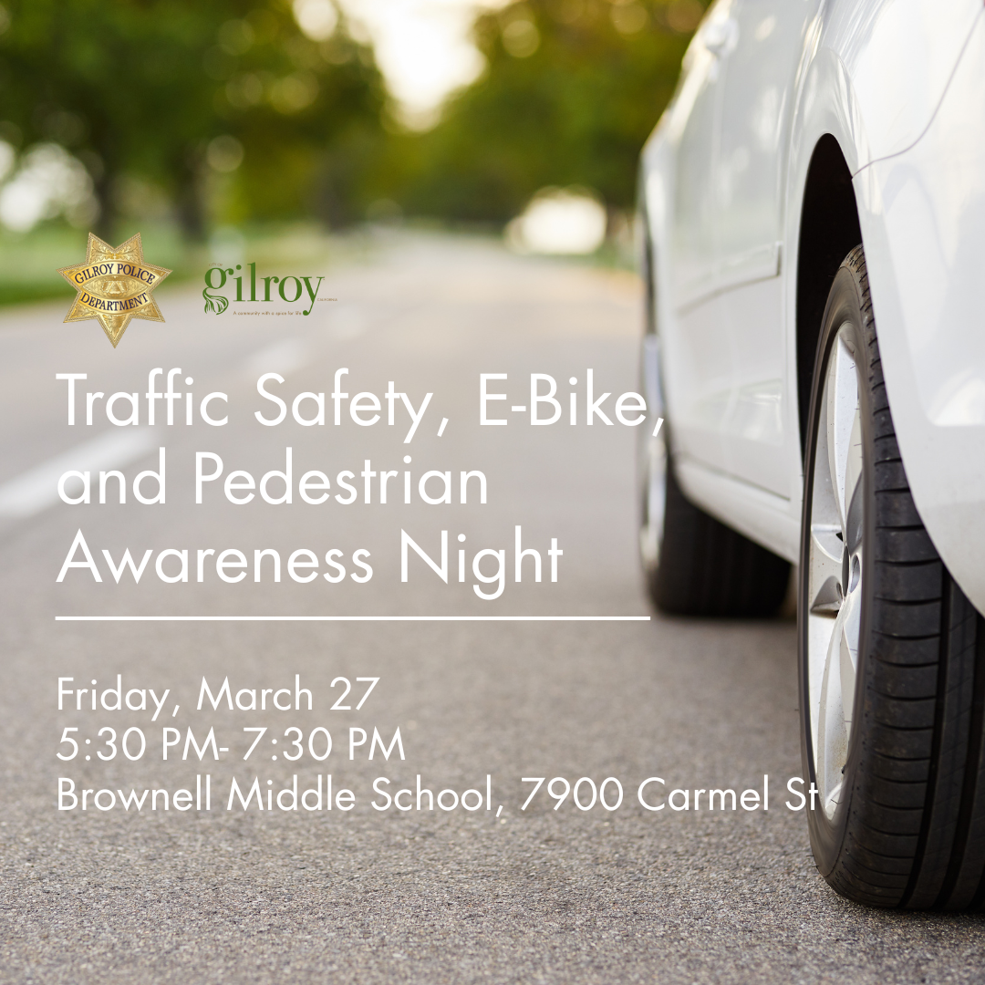 car on street with details about the traffic safety awareness night meeting